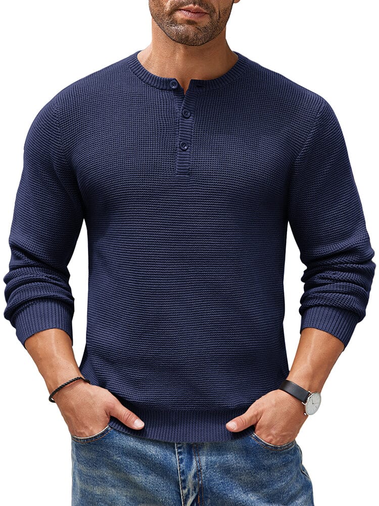 Casual Waffle Texture Henley Sweater (US Only) Sweater coofandy Navy Blue S 