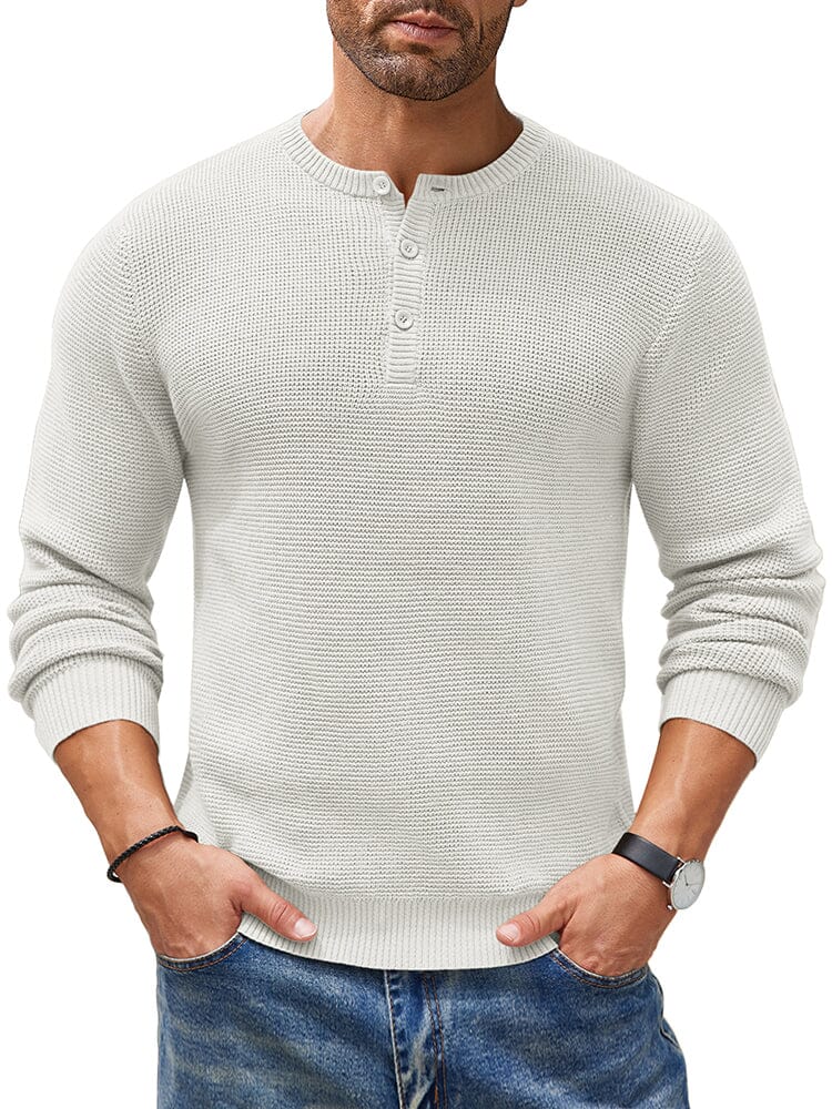 Casual Waffle Texture Henley Sweater (US Only) Sweater coofandy White S 