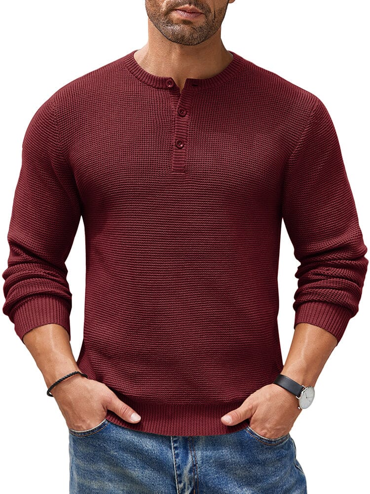 Casual Waffle Texture Henley Sweater (US Only) Sweater coofandy Red S 