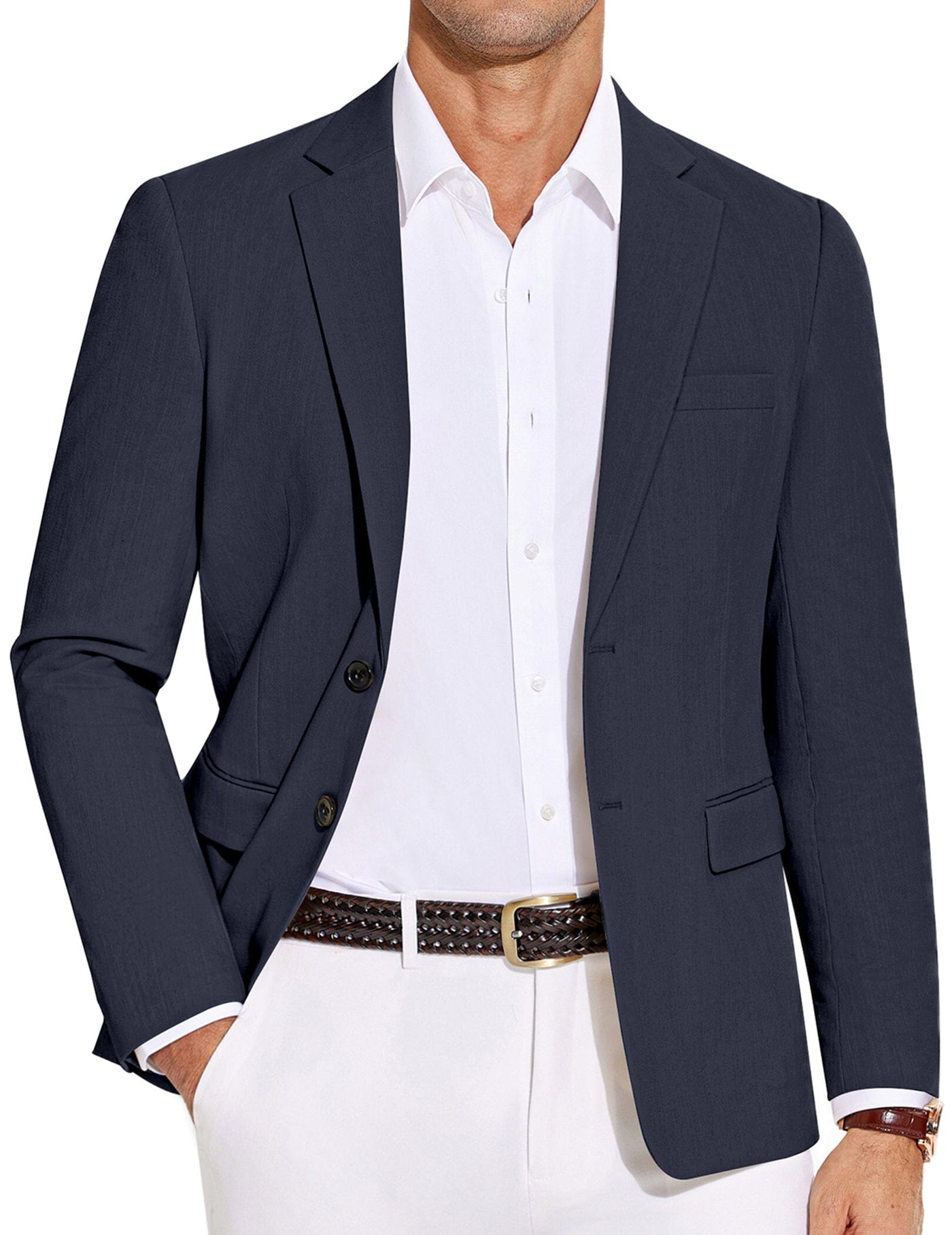 Casual Cotton Blend Blazer (US Only) Blazer coofandy Navy Blue S 