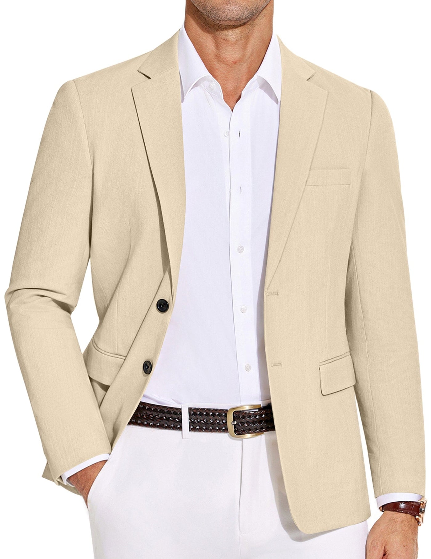 Casual Cotton Blend Blazer (US Only) Blazer coofandy Beige S 