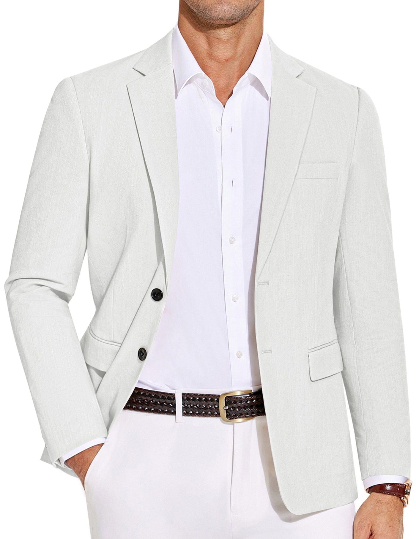 Casual Cotton Blend Blazer (US Only) Blazer coofandy White S 