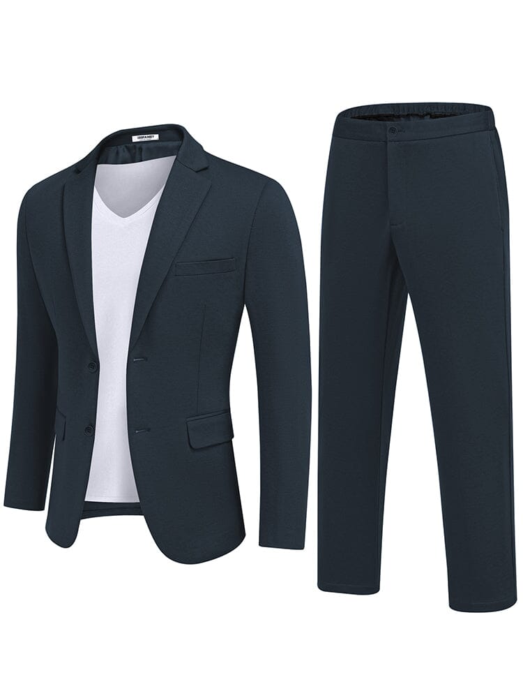 Casual 2-Piece Blazer Set (US Only) Suit Set coofandy Navy Blue S 