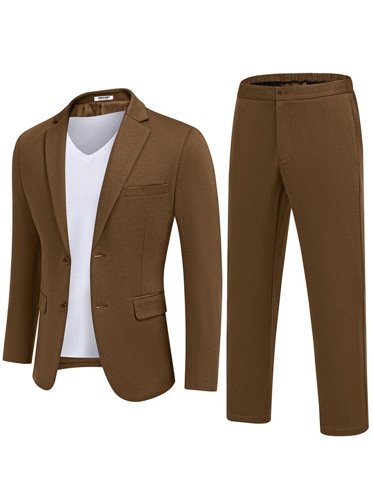 Casual 2-Piece Blazer Set (US Only) Suit Set coofandy Brown S 