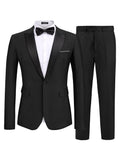 Modern Slim Fit 2 Piece Suit (US Only) Suit Set coofandy Black S 
