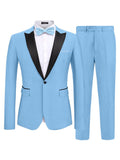 Modern Slim Fit 2 Piece Suit (US Only) Suit Set coofandy Light Blue S 
