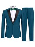 Modern Slim Fit 2 Piece Suit (US Only) Suit Set coofandy Blue Green S 