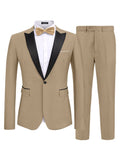 Modern Slim Fit 2 Piece Suit (US Only) Suit Set coofandy Khaki S 