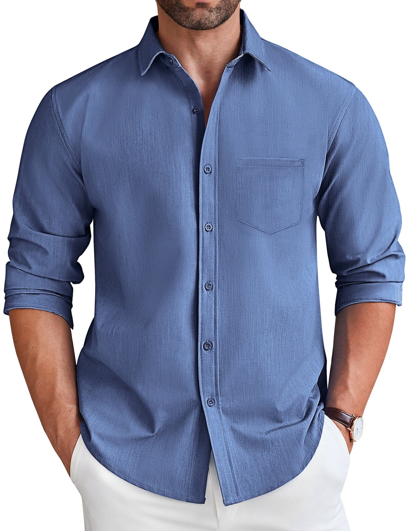 Casual Faux Denim Shirt (US Only) Shirts coofandy Denim Blue S 