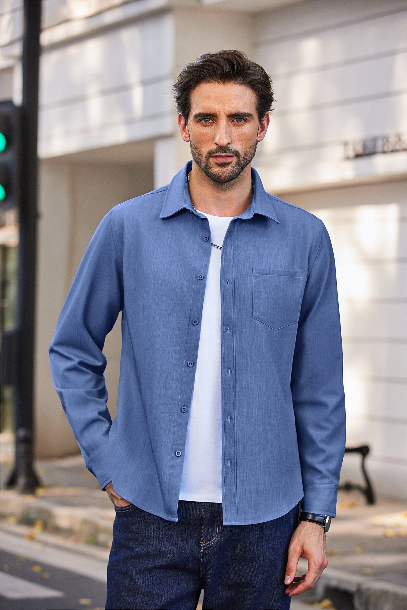 Casual Faux Denim Shirt (US Only) Shirts coofandy 