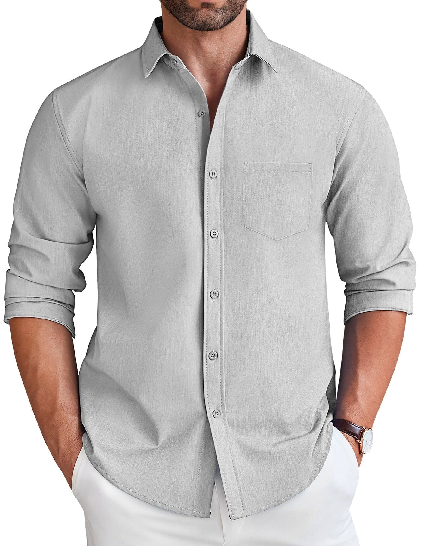 Casual Faux Denim Shirt (US Only) Shirts coofandy Light Grey S 