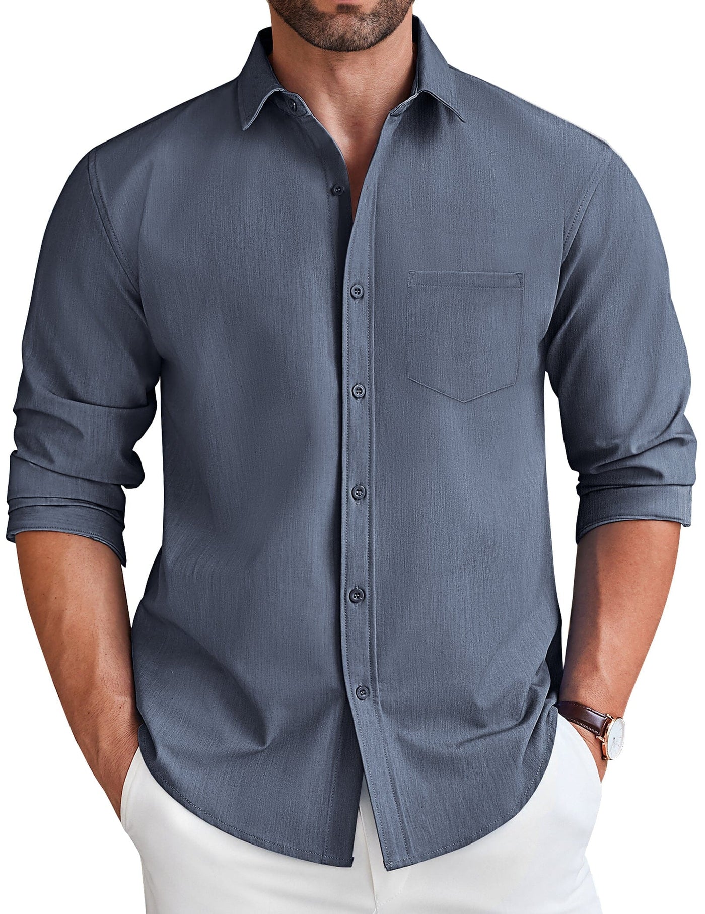 Casual Faux Denim Shirt (US Only) Shirts coofandy Navy Blue S 