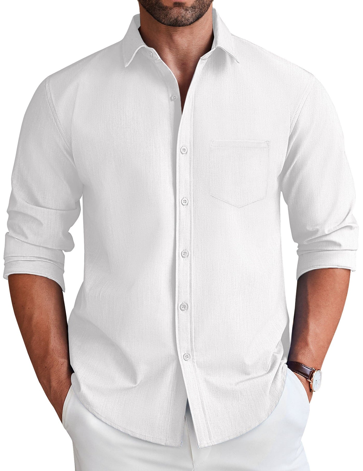 Casual Faux Denim Shirt (US Only) Shirts coofandy White S 