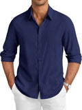 Casual Linen Textured Shirt (US Only) Shirts coofandy Navy Blue S 