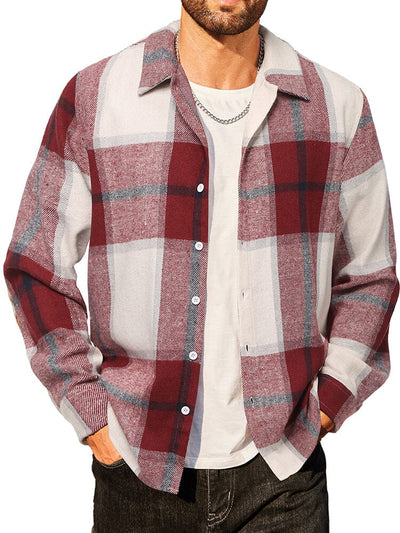 Casual Flannel Plaid Shirt Shirts coofandy Red&White Plaid S 