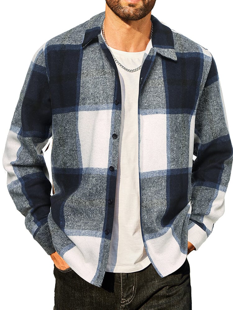 Casual Flannel Plaid Shirt Shirts coofandy Navy&White Plaid S 