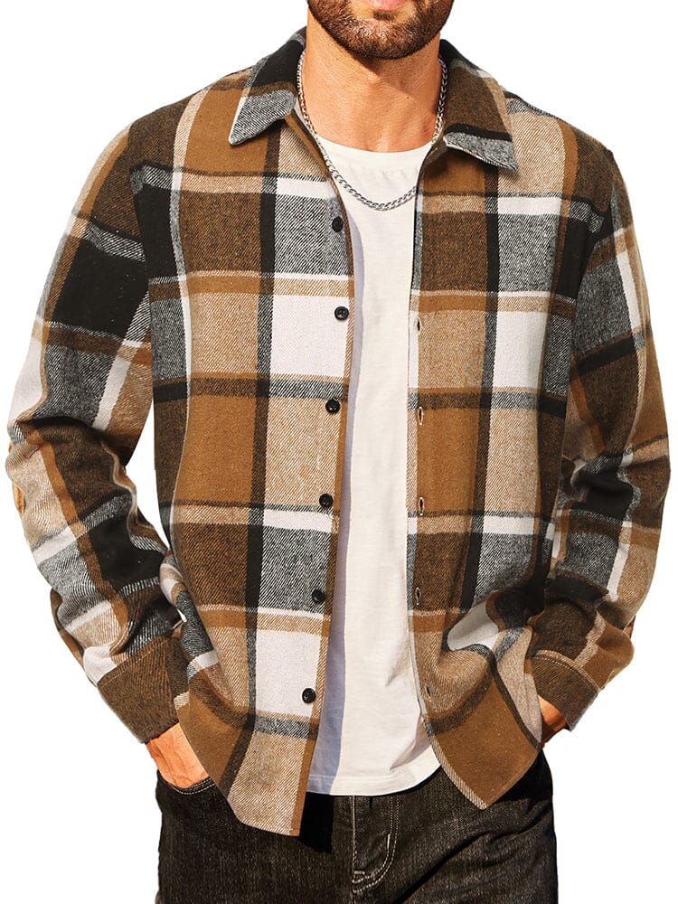 Casual Flannel Plaid Shirt Shirts coofandy Brown&Grey Plaid S 