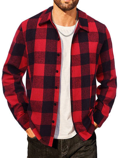 Casual Flannel Plaid Shirt Shirts coofandy Red&Black Plaid S 