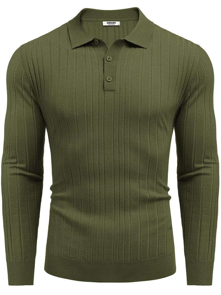 Versatile Ribbed Knit Polo Shirts (US Only) Sweater coofandy Army Green S 