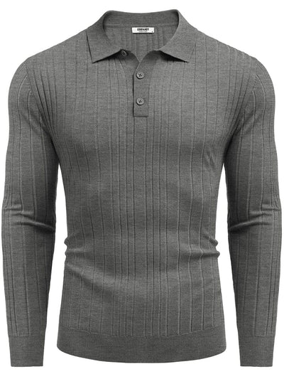 Versatile Ribbed Knit Polo Shirts (US Only) Sweater coofandy Dark Grey S 