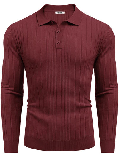 Versatile Ribbed Knit Polo Shirts (US Only) Sweater coofandy Dark Red S 