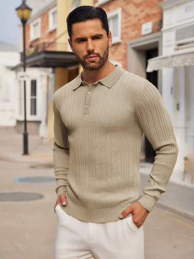 Versatile Ribbed Knit Polo Shirts (US Only) Sweater coofandy 