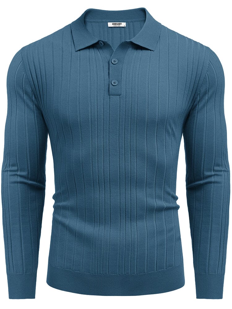 Versatile Ribbed Knit Polo Shirts (US Only) Sweater coofandy Blue S 