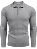 Versatile Ribbed Knit Polo Shirts (US Only) Sweater coofandy Light Grey S 