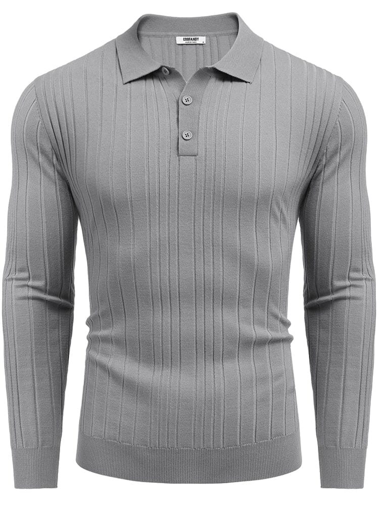 Versatile Ribbed Knit Polo Shirts (US Only) Sweater coofandy Light Grey S 