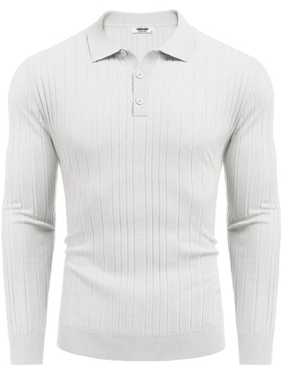 Versatile Ribbed Knit Polo Shirts (US Only) Sweater coofandy White S 