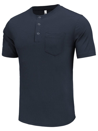 Simple Stretch Ribbed Henley Shirt (US Only) Shirts coofandy Navy Blue S 