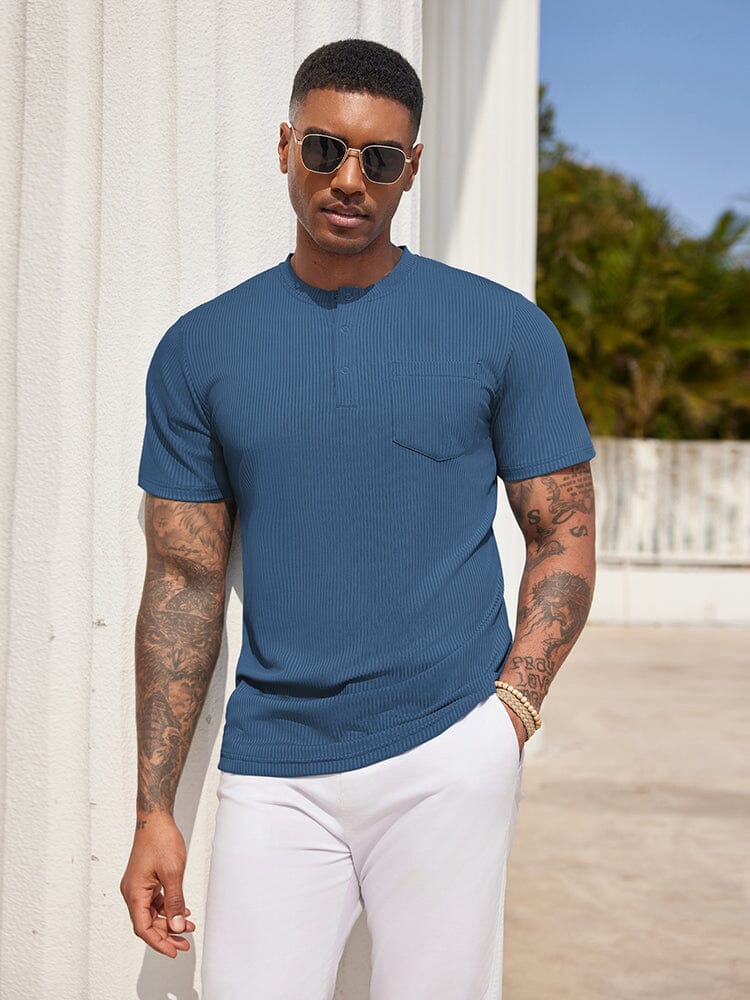 Simple Stretch Ribbed Henley Shirt (US Only) Shirts coofandy 