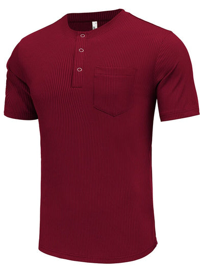 Simple Stretch Ribbed Henley Shirt (US Only) Shirts coofandy Red S 