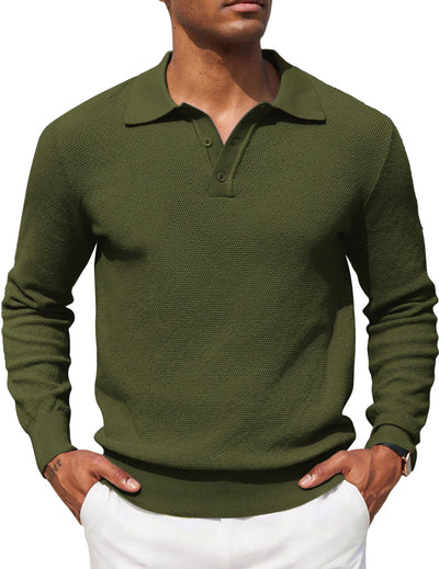 Casual Stretch Polo Sweater Shirt (US Only) Sweater coofandy Army Green S 