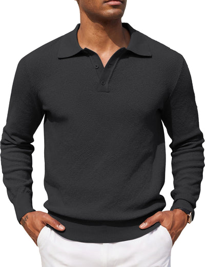 Casual Stretch Polo Sweater Shirt (US Only) Sweater coofandy Black S 