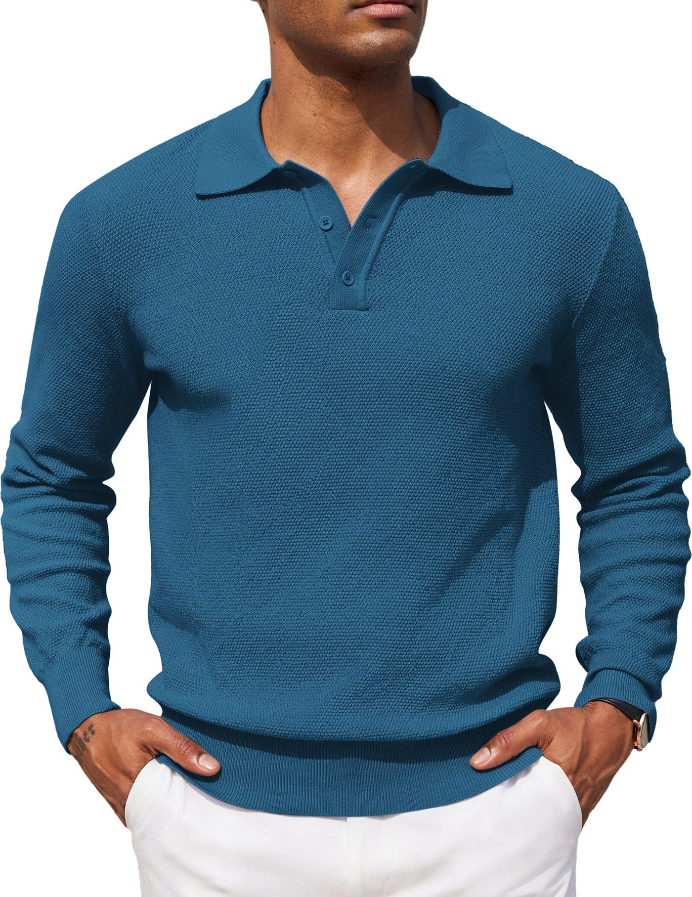 Casual Stretch Polo Sweater Shirt (US Only) Sweater coofandy Blue S 