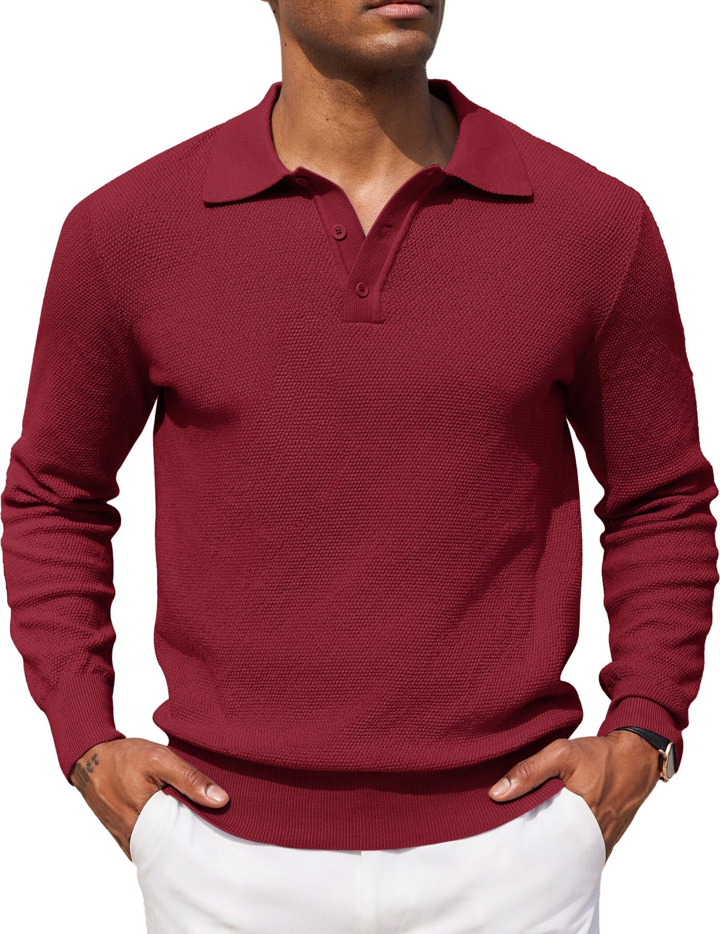 Casual Stretch Polo Sweater Shirt (US Only) Sweater coofandy Dark Red S 