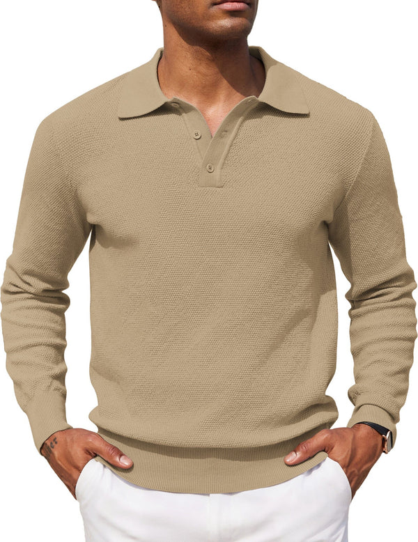 Casual Stretch Polo Sweater Shirt (US Only) Sweater coofandy Khaki S 