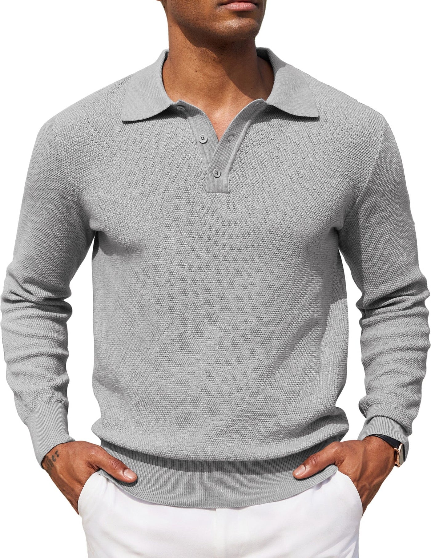 Casual Stretch Polo Sweater Shirt (US Only) Sweater coofandy Light Grey S 