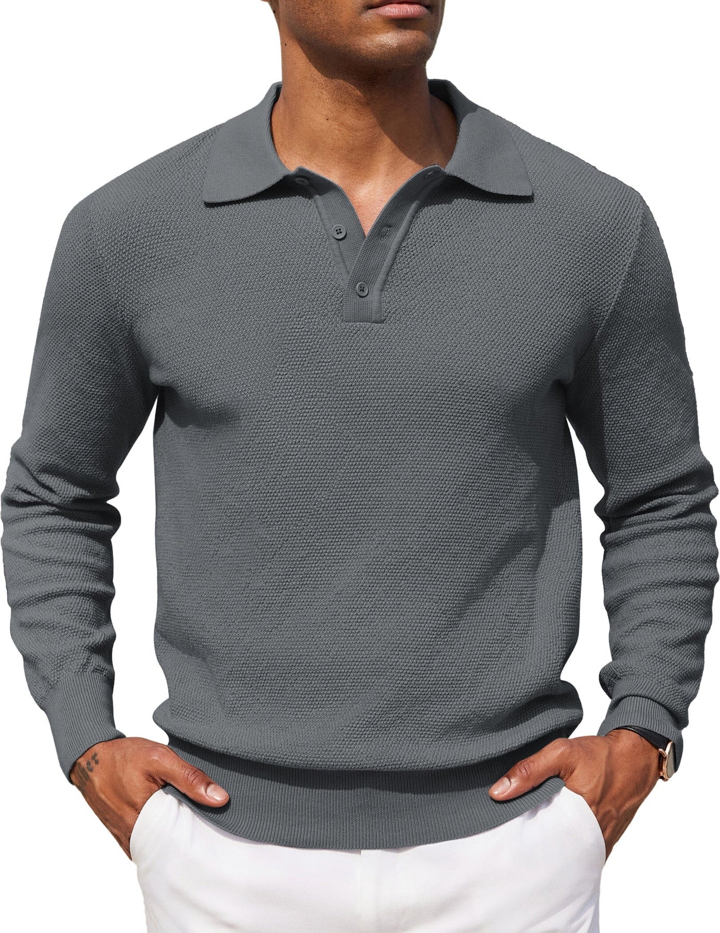 Casual Stretch Polo Sweater Shirt (US Only) Sweater coofandy Dark Grey S 