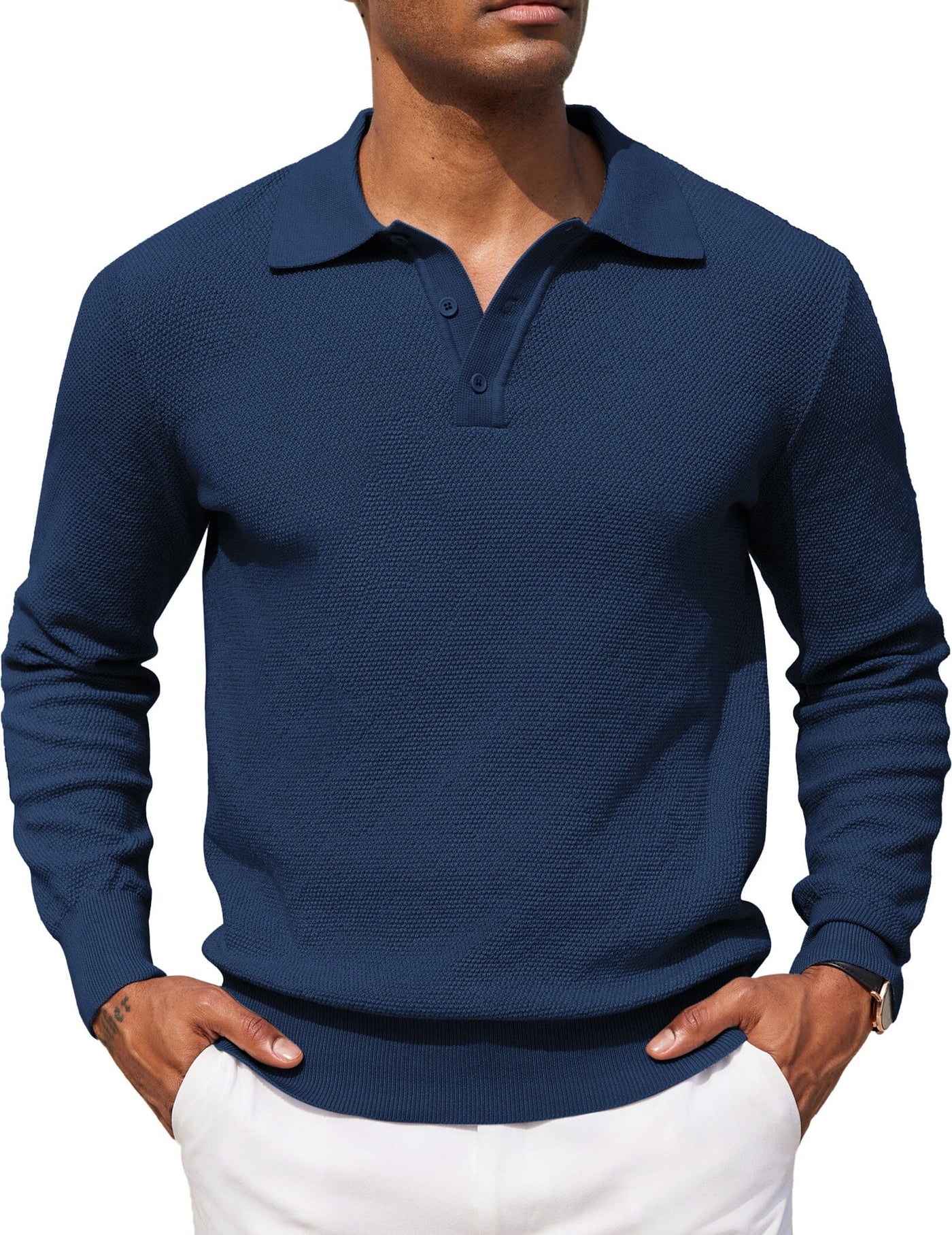 Casual Stretch Polo Sweater Shirt (US Only) Sweater coofandy Navy Blue S 