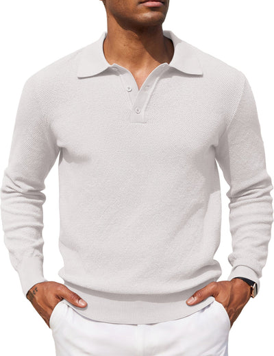 Casual Stretch Polo Sweater Shirt (US Only) Sweater coofandy White S 