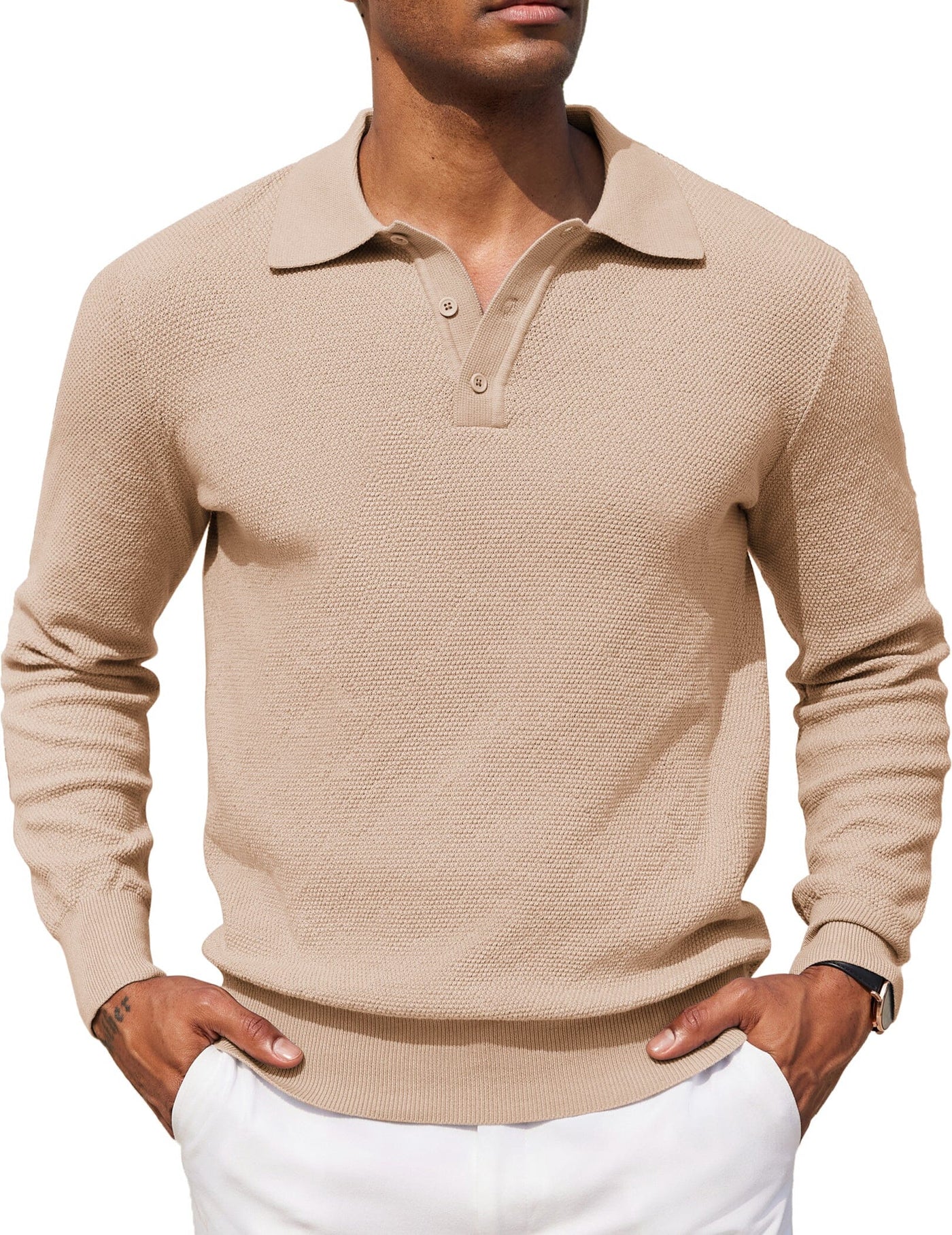 Casual Stretch Polo Sweater Shirt (US Only) Sweater coofandy Beige S 