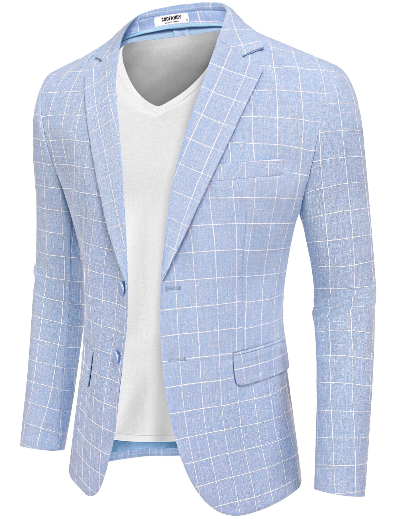 Casual Lightweight Suit Jacket (US Only) Suit Set coofandy Blue Checkered S 