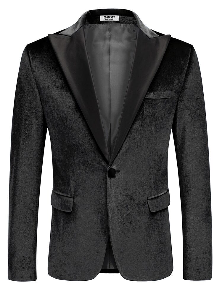 Velvet Tuxedo One Button Blazer (US Only) Blazer coofandy Black S 