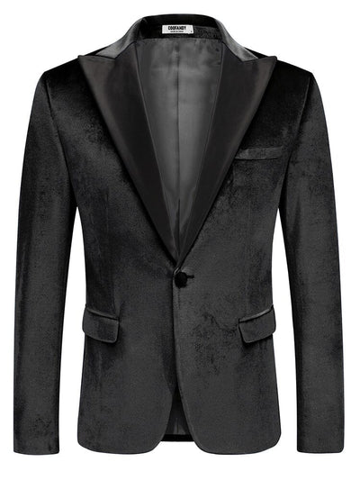 Velvet Tuxedo One Button Blazer (US Only) Blazer coofandy Black S 