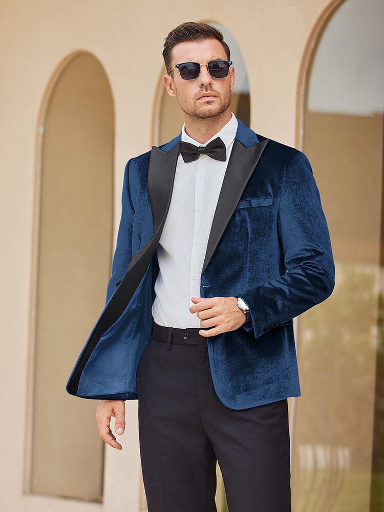 Velvet Tuxedo One Button Blazer (US Only) Blazer coofandy 