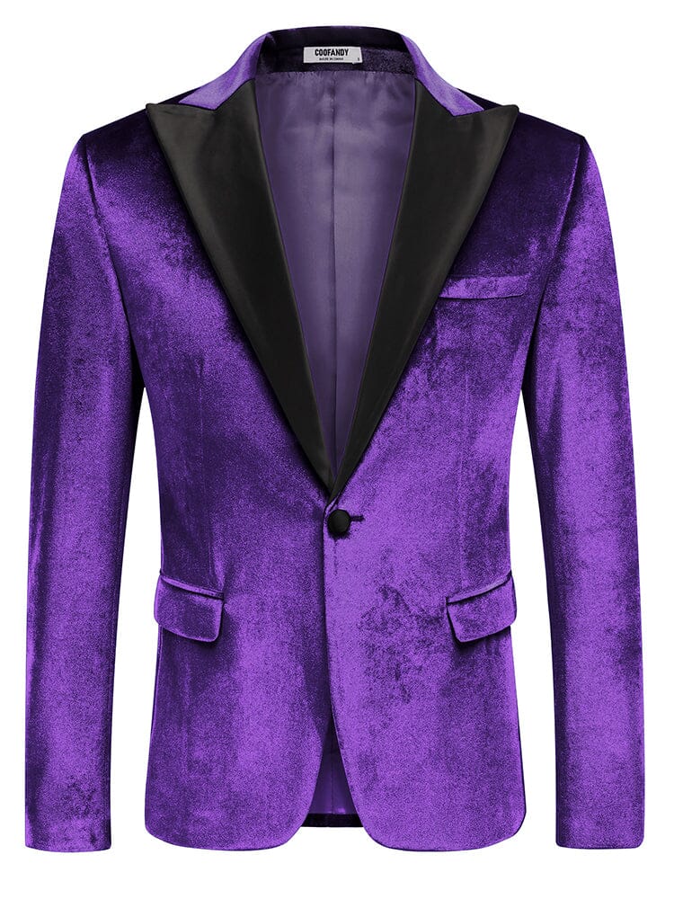 Velvet Tuxedo One Button Blazer (US Only) Blazer coofandy Purple S 