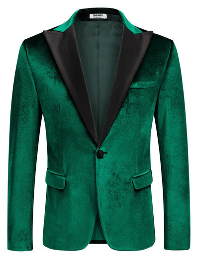 Velvet Tuxedo One Button Blazer (US Only) Blazer coofandy Green S 