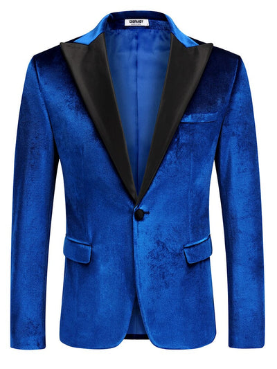 Velvet Tuxedo One Button Blazer (US Only) Blazer coofandy Royal Blue S 